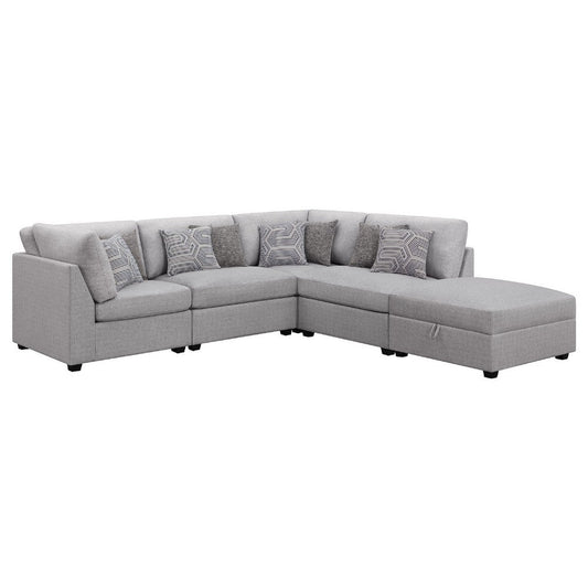 Cambia 5pc Modular Sectional Sofa with Ottoman | Gray | 8 Pillows