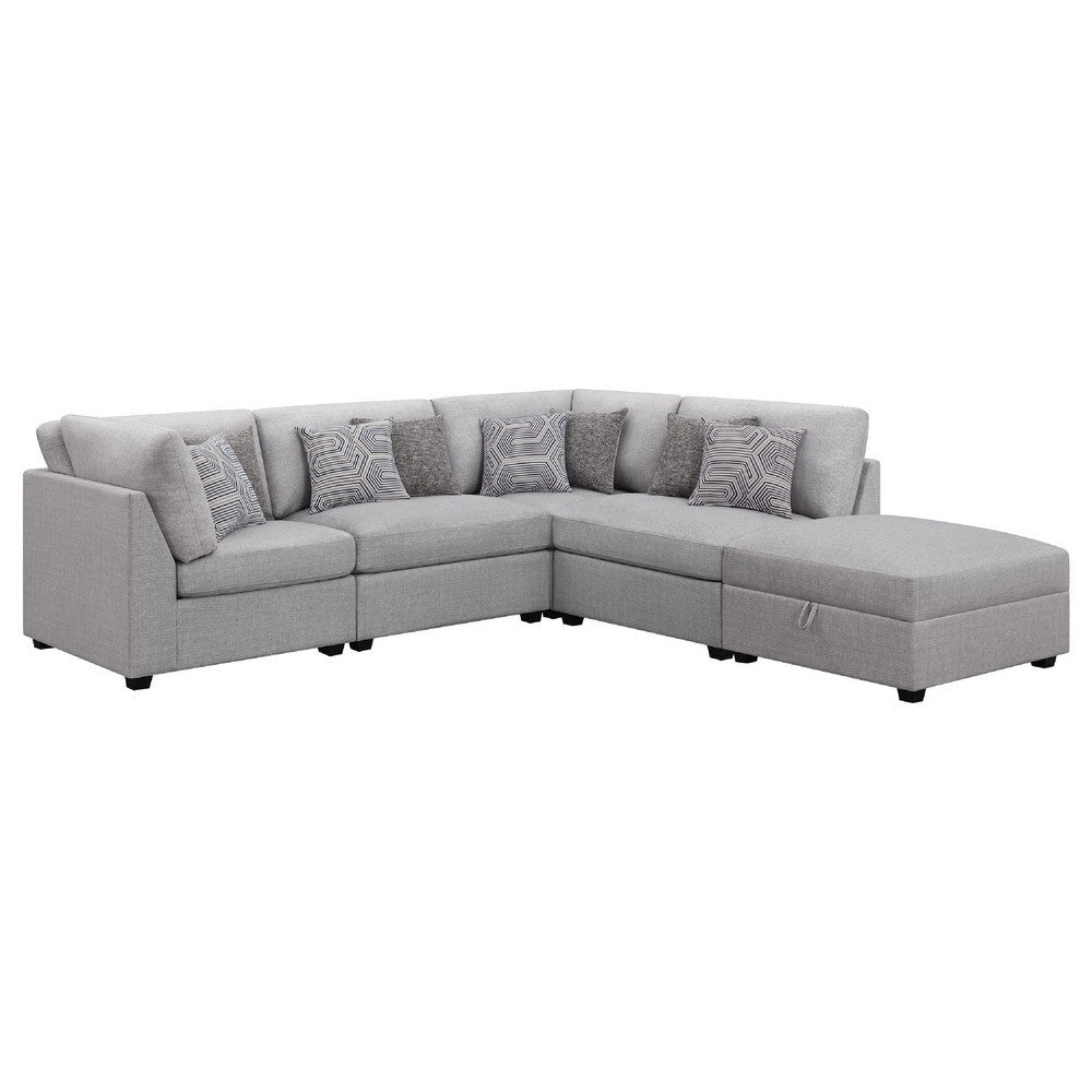 Cambia 5pc Modular Sectional Sofa with Ottoman | Gray | 8 Pillows