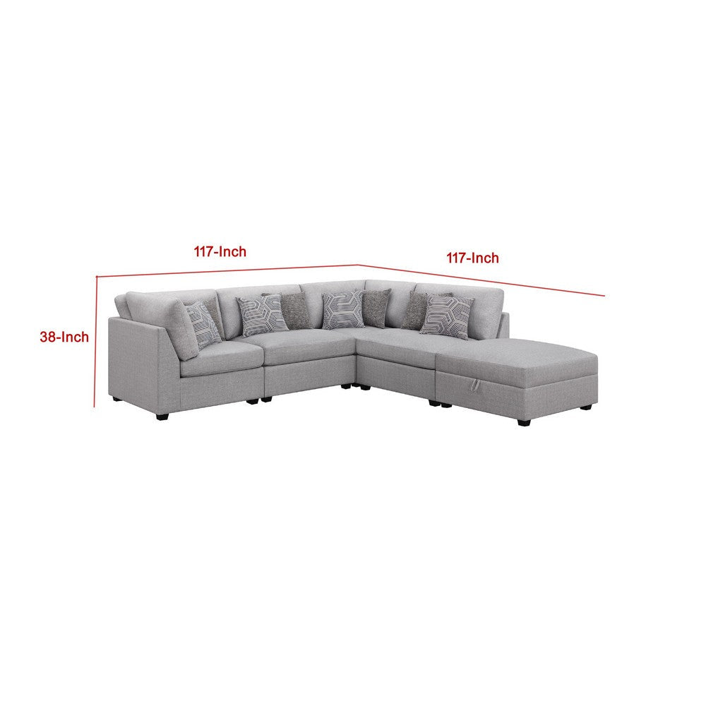 Cambia 5pc Modular Sectional Sofa with Ottoman | Gray | 8 Pillows BM337872