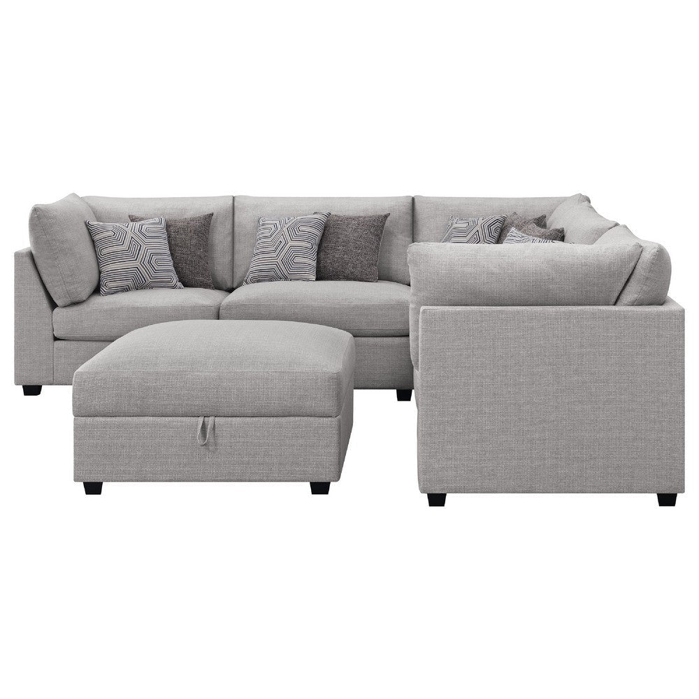 Cambia 6pc Modular L Shaped Sectional Sofa with Ottoman | Gray | 10 Pillows BM337873