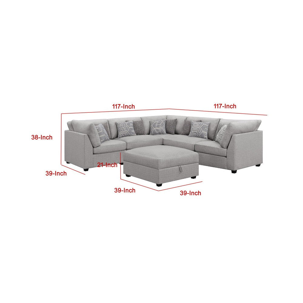 Cambia 6pc Modular L Shaped Sectional Sofa with Ottoman | Gray | 10 Pillows BM337873
