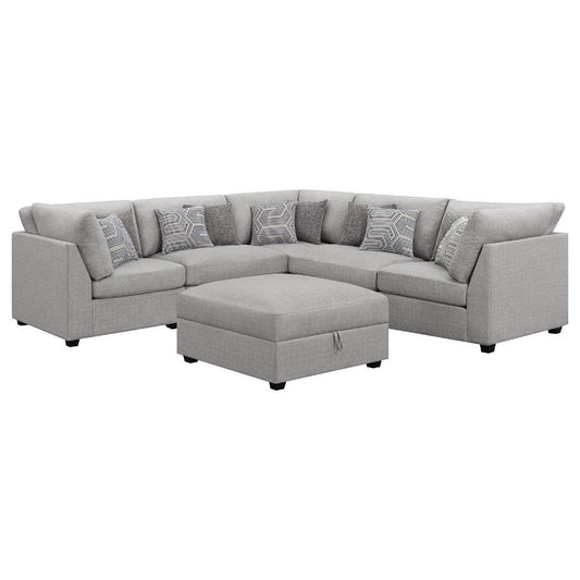 Cambia 6pc Modular L Shaped Sectional Sofa with Ottoman | Gray | 10 Pillows
