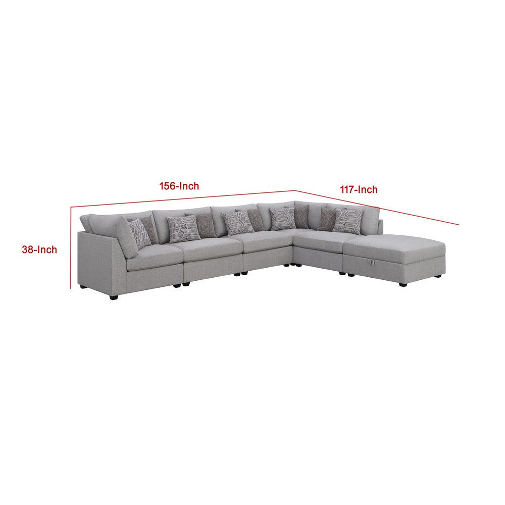 Cambia 6pc Modular Sectional Sofa with Ottoman | 10 Pillows | Gray BM337874