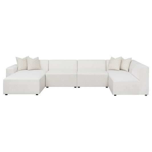 Frem 6pc Left Modular Sectional Sofa | Ottoman | Pearl White | 4 Pillows