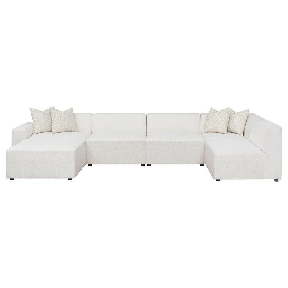 Frem 6pc Left Modular Sectional Sofa | Ottoman | Pearl White | 4 Pillows