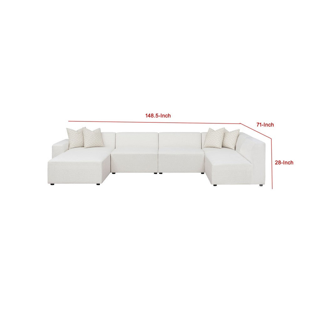 Frem 6pc Left Modular Sectional Sofa | Ottoman | Pearl White | 4 Pillows BM337876