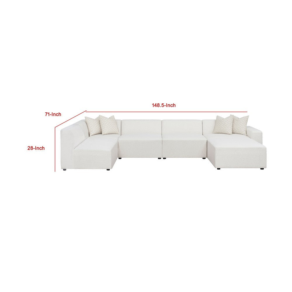 Frem 6pc Right Modular Sectional Sofa | Ottoman | 4 Pillows | Pearl White BM337877