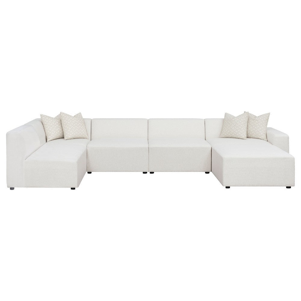 Frem 6pc Right Modular Sectional Sofa | Ottoman | 4 Pillows | Pearl White