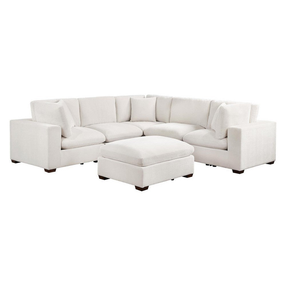 Lahe 6 Piece Modular Sectional Sofa with Ottoman | 3 Pillows | Ivory