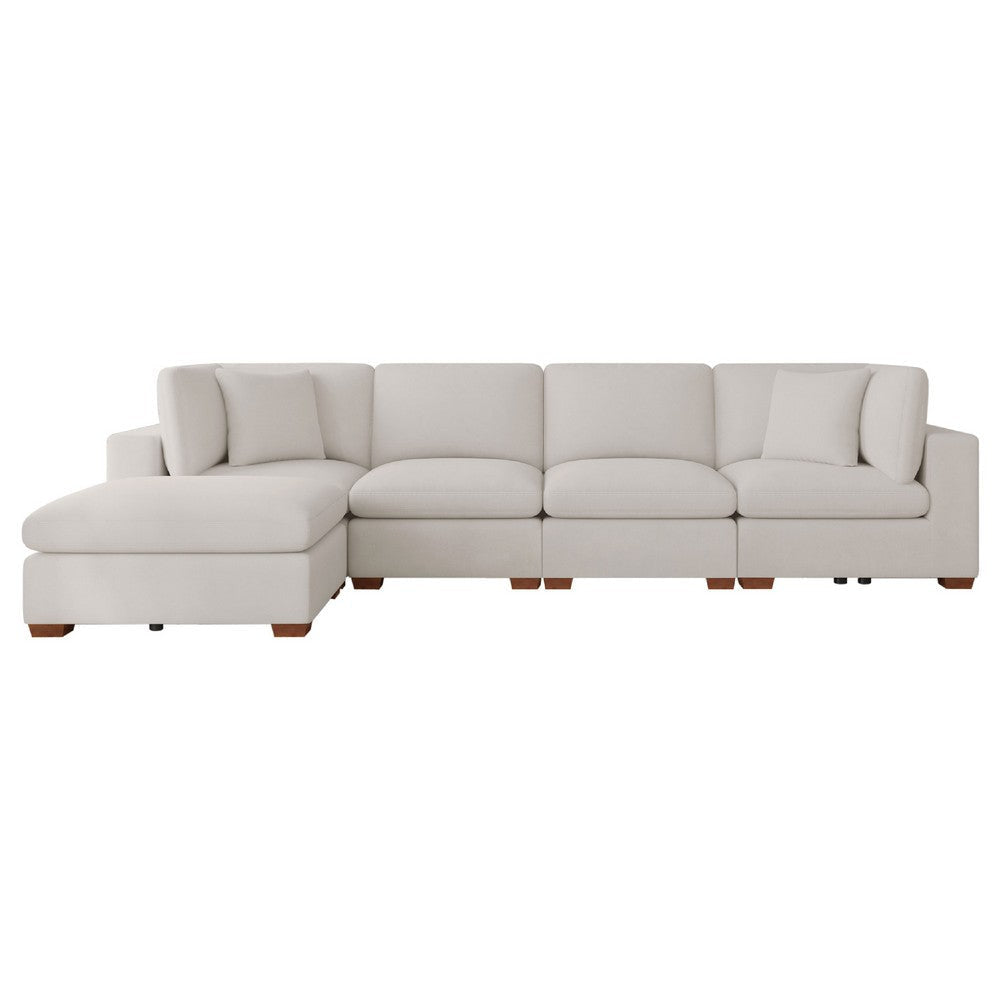 Lahe 5 Piece Modular Sectional with Ottoman | 3 Pillows | Ivory BM337879