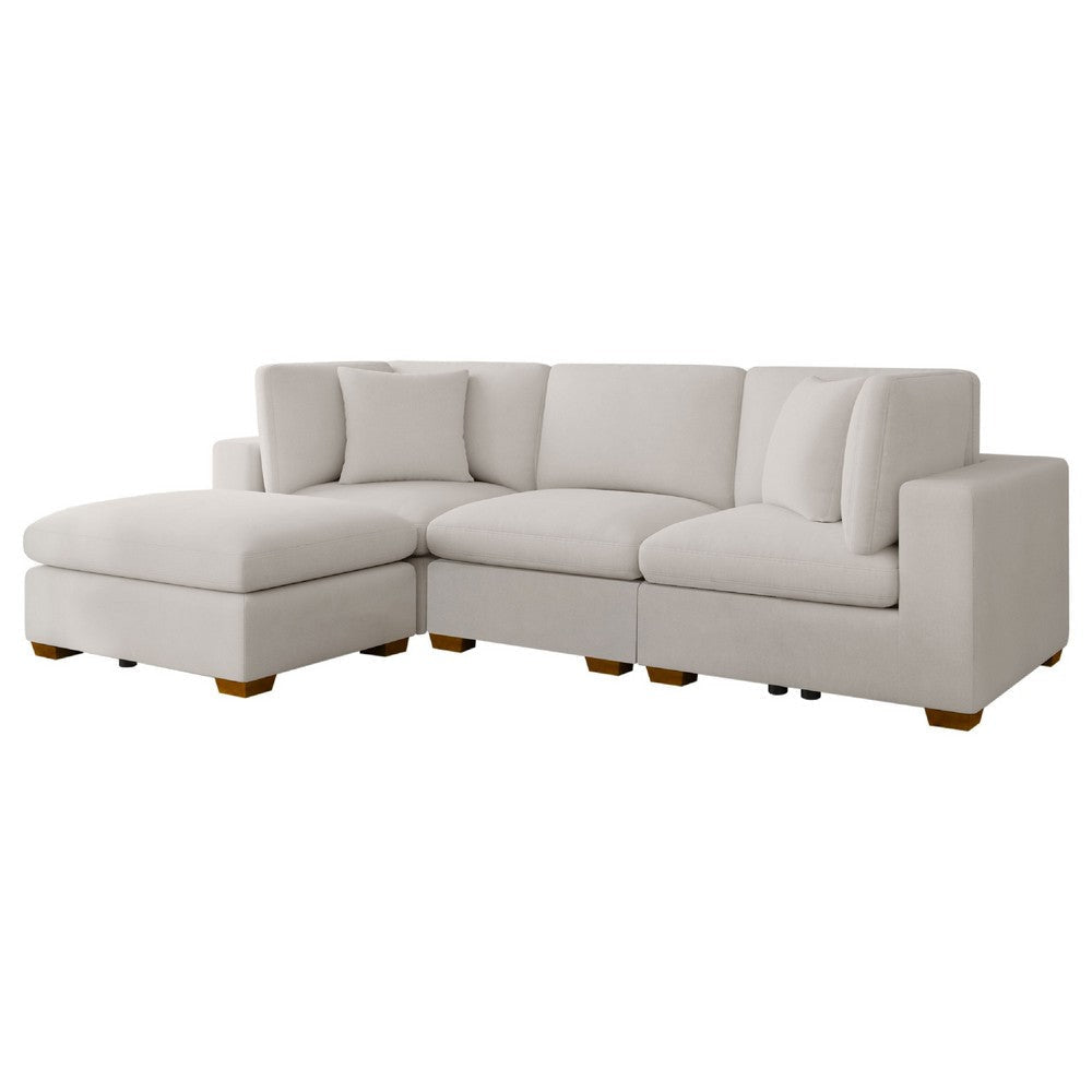 Lahe 5 Piece Modular Sectional with Ottoman | 3 Pillows | Ivory