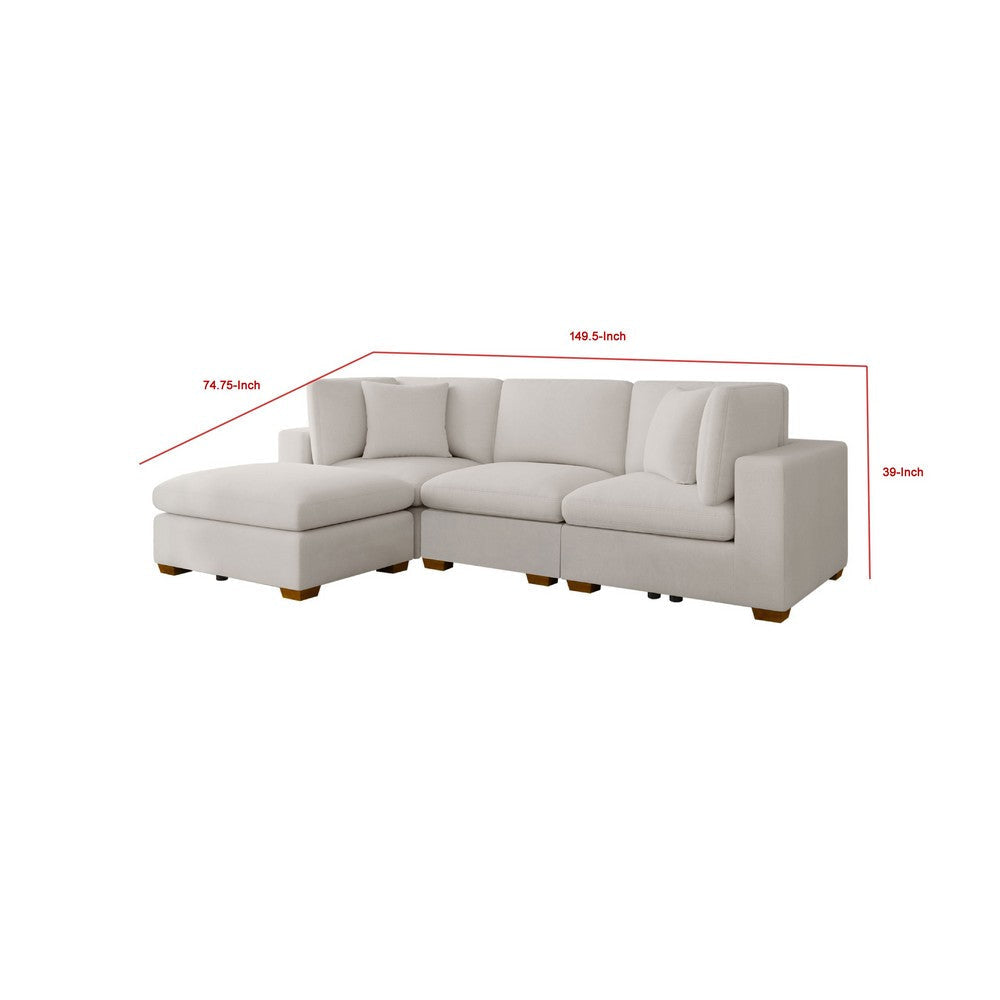 Lahe 5 Piece Modular Sectional with Ottoman | 3 Pillows | Ivory BM337879