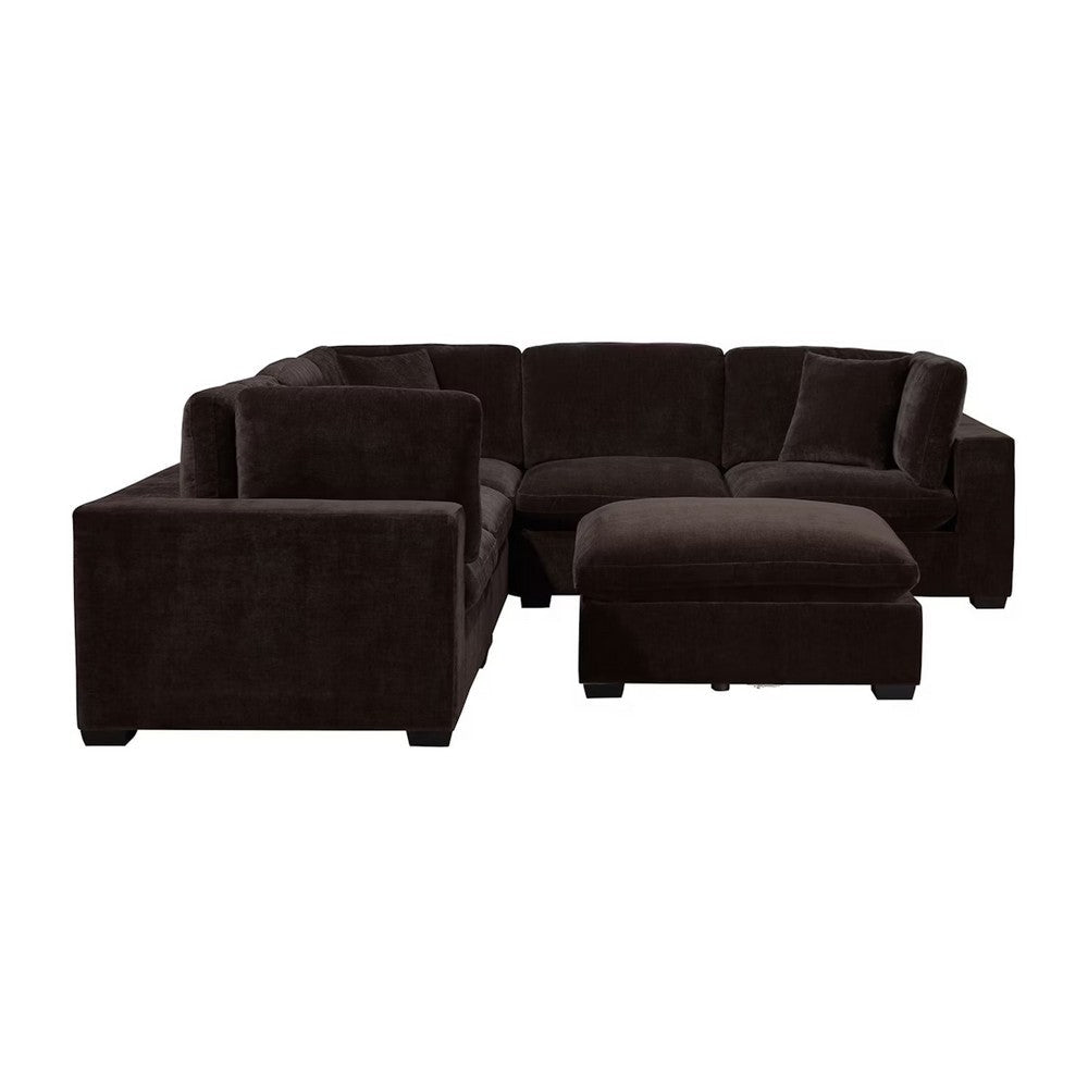 Lahe 6 Piece Modular Sectional with Ottoman | 3 Pillows | Dark Brown BM337880