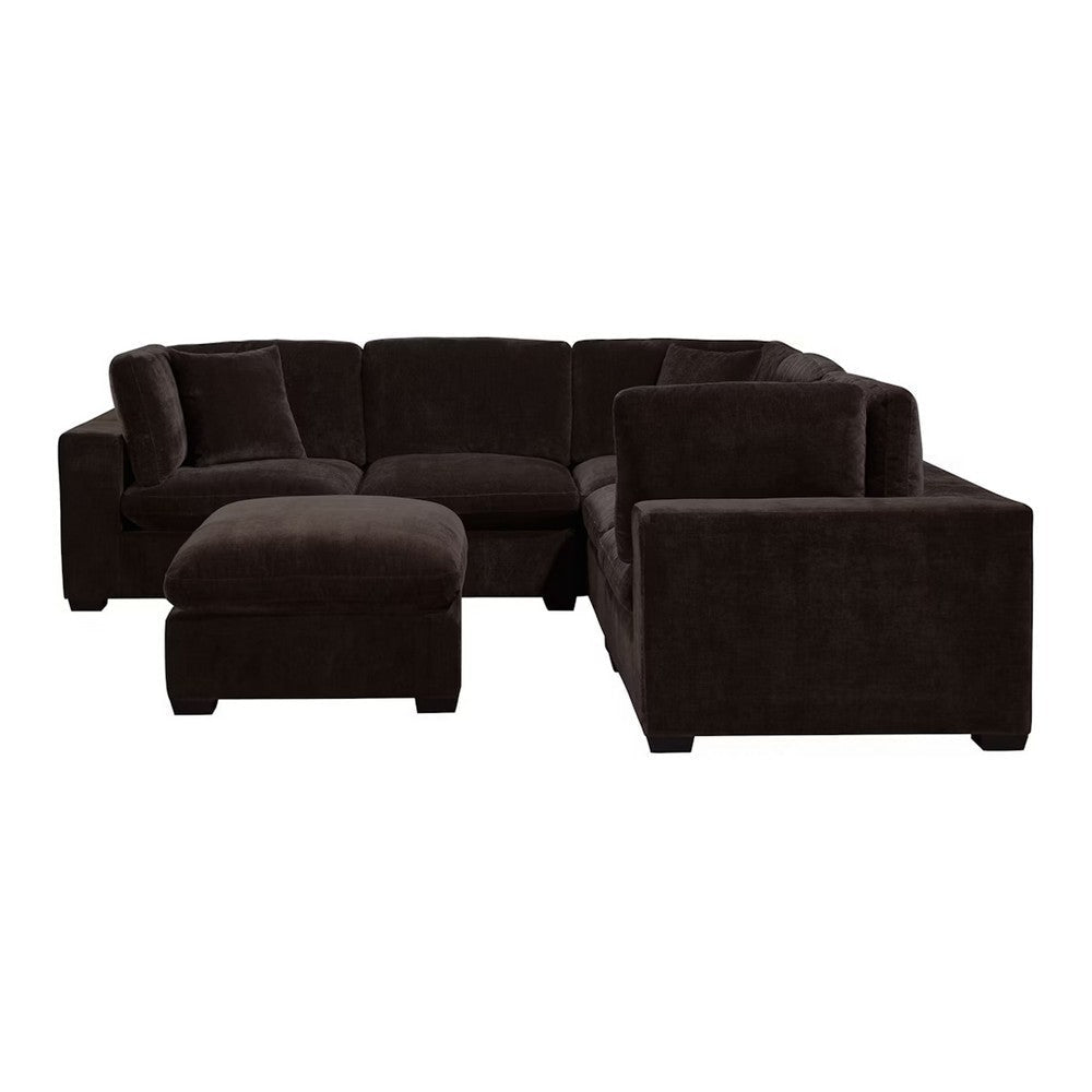 Lahe 6 Piece Modular Sectional with Ottoman | 3 Pillows | Dark Brown BM337880