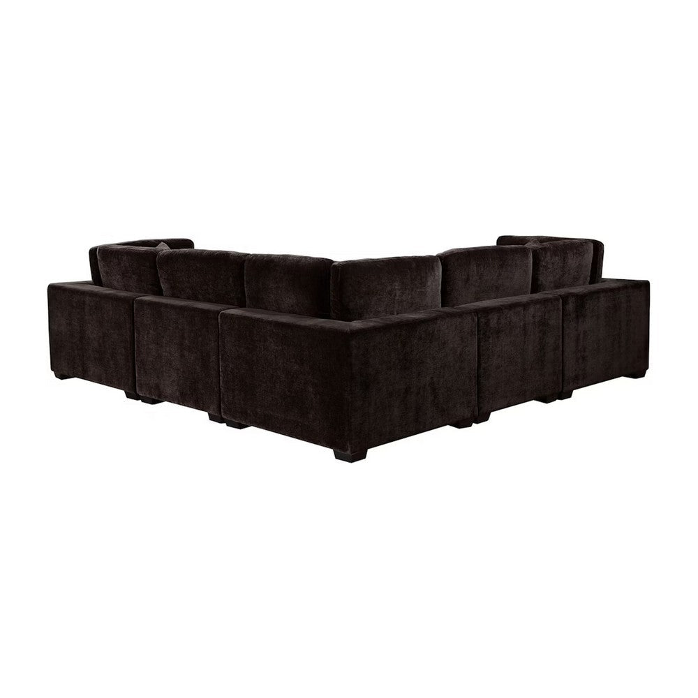 Lahe 6 Piece Modular Sectional with Ottoman | 3 Pillows | Dark Brown BM337880