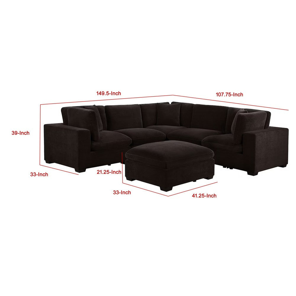 Lahe 6 Piece Modular Sectional with Ottoman | 3 Pillows | Dark Brown BM337880