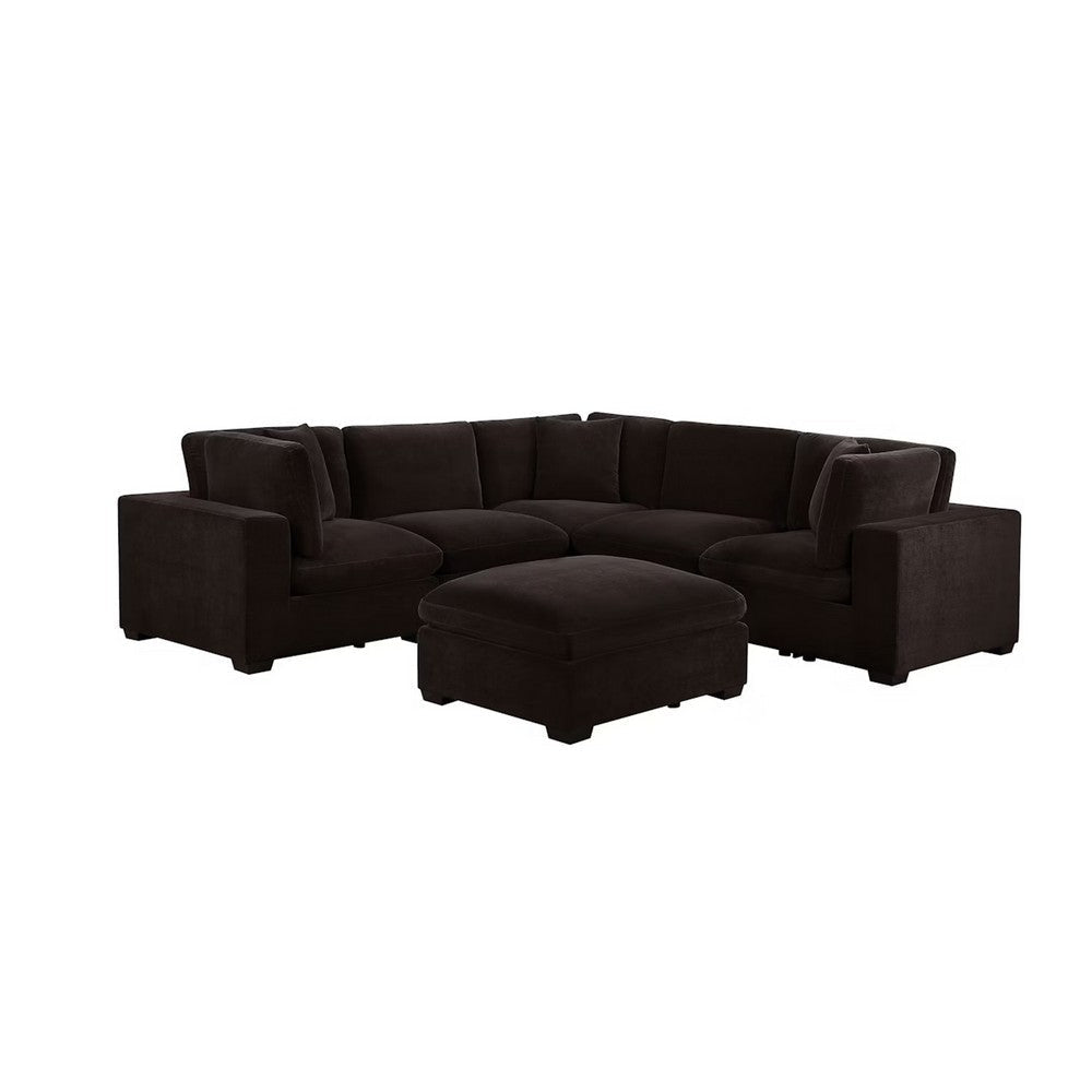 Lahe 6 Piece Modular Sectional with Ottoman | 3 Pillows | Dark Brown