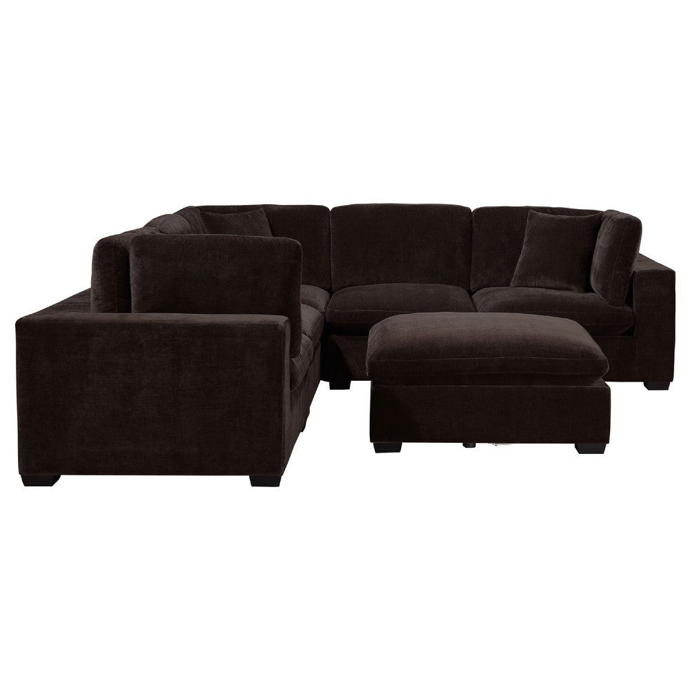 Lahe 6pc Modular Sectional Sofa with Ottoman | Dark Brown | 3 Pillows BM337881