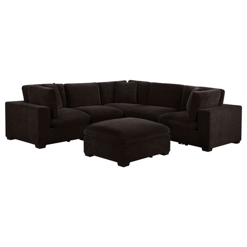 Lahe 6pc Modular Sectional Sofa with Ottoman | Dark Brown | 3 Pillows