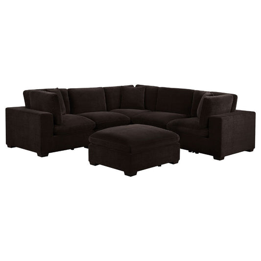 Lahe 6pc Modular Sectional Sofa with Ottoman | Dark Brown | 3 Pillows