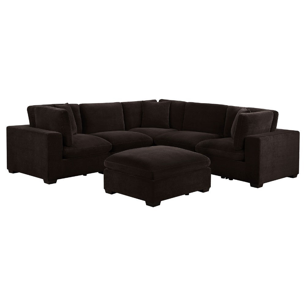 Lahe 6pc Modular Sectional Sofa with Ottoman | Dark Brown | 3 Pillows