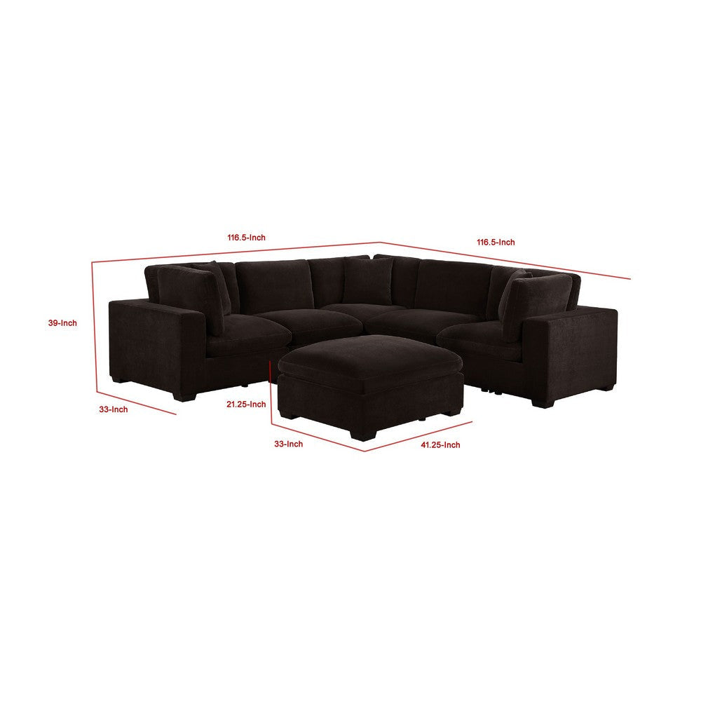 Lahe 6pc Modular Sectional Sofa with Ottoman | Dark Brown | 3 Pillows BM337881