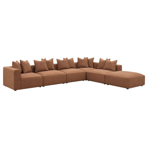 Hani 6pc Modular Sectional Sofa with Ottoman | Rich Brown | 10 Pillows