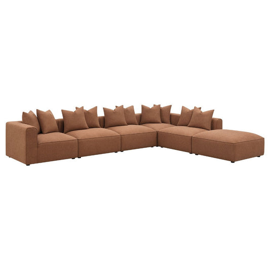 Hani 6pc Modular Sectional Sofa with Ottoman | Rich Brown | 10 Pillows