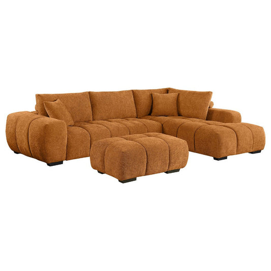 Cace Sectional Sofa and Ottoman Chaise Set | 2 Pillow | Orange