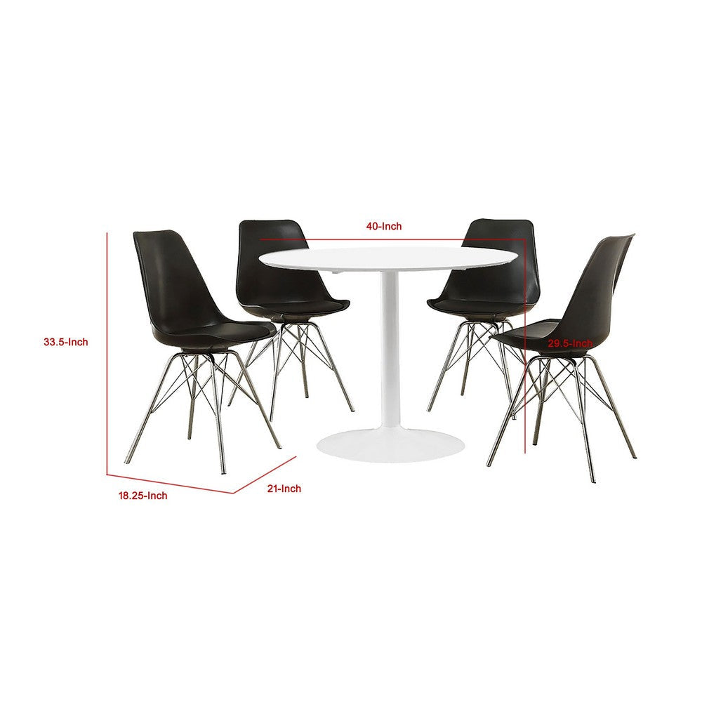 Wora 5 Piece Dining Set | Round White Table Top | 4 Black Side Chairs BM337889
