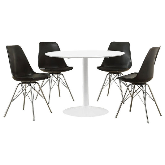 Wora 5 Piece Dining Set | Round White Table Top | 4 Black Side Chairs