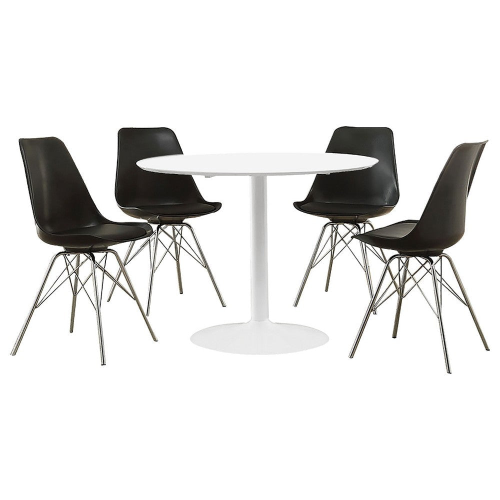 Wora 5 Piece Dining Set | Round White Table Top | 4 Black Side Chairs