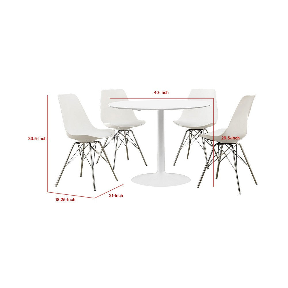 Wora 5 Piece Dining Set | Round White Table Top | 4 White Side Chairs BM337890