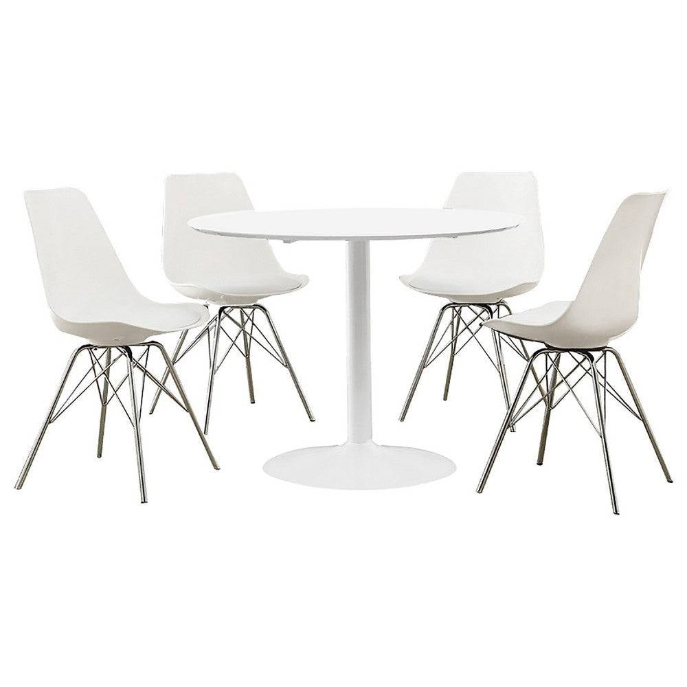 Wora 5 Piece Dining Set | Round White Table Top | 4 White Side Chairs
