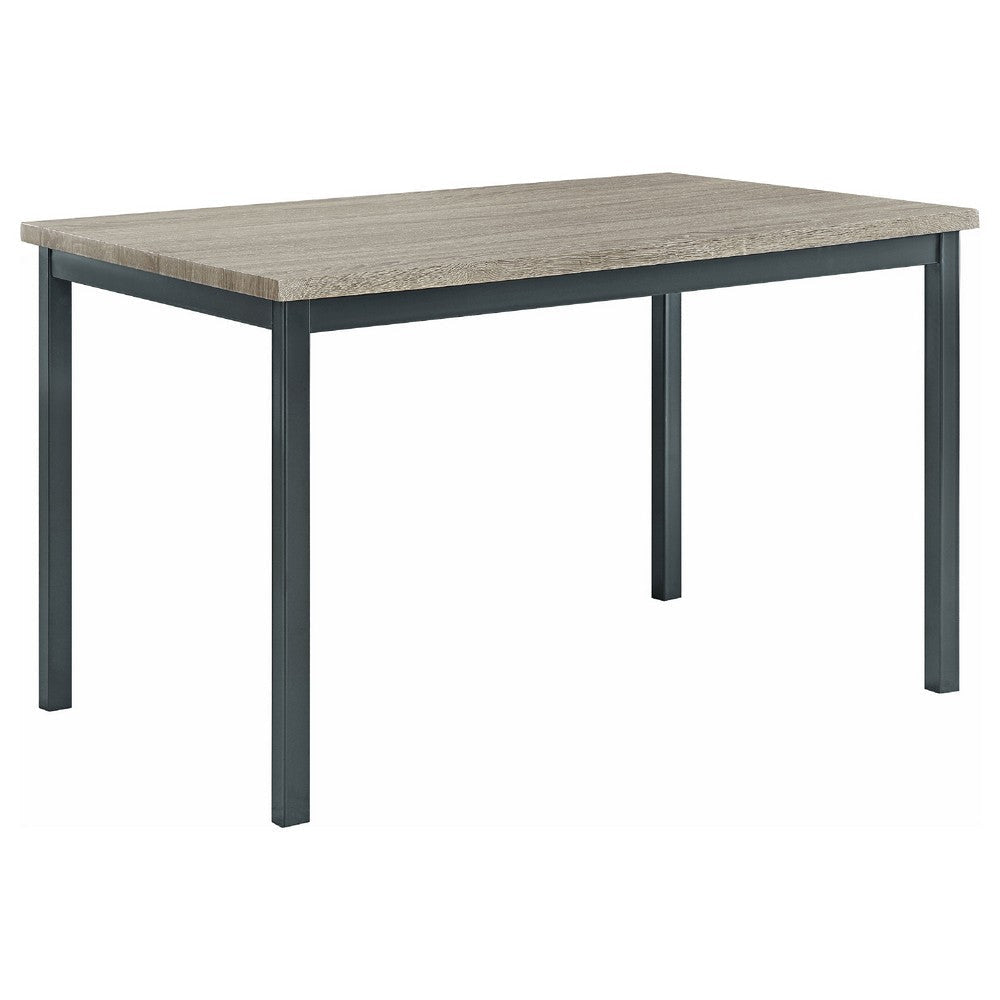 Raza Dining Table Set | Weathered Gray | 4 Black Faux Leather Chairs BM337893