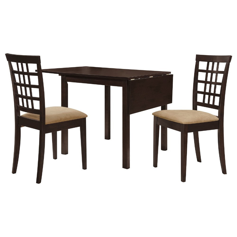 Elso Dining Set | Table w Drop Leaf | Brown | 3 Lattice Style Chair