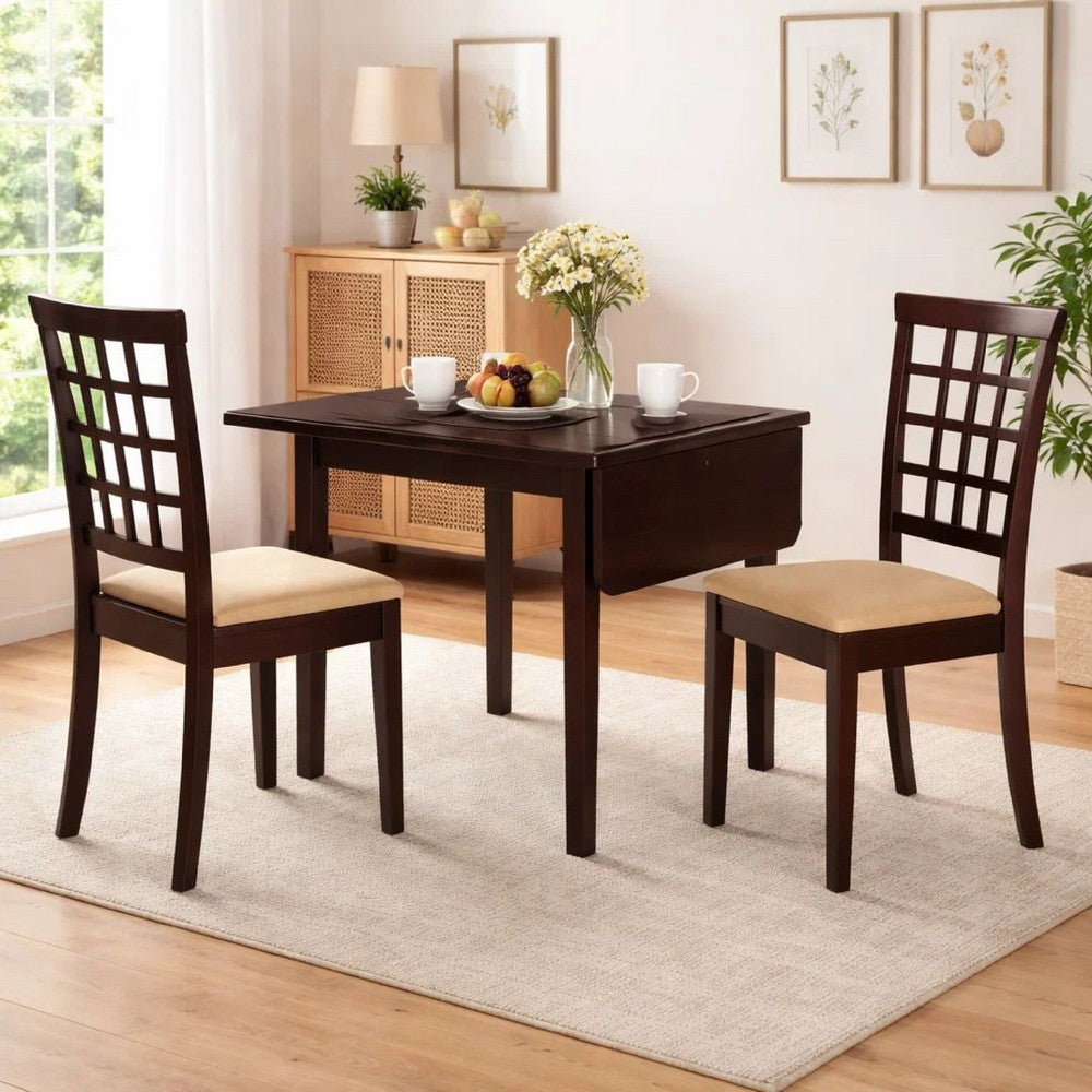 Elso Dining Set | Table w Drop Leaf | Brown | 3 Lattice Style Chair