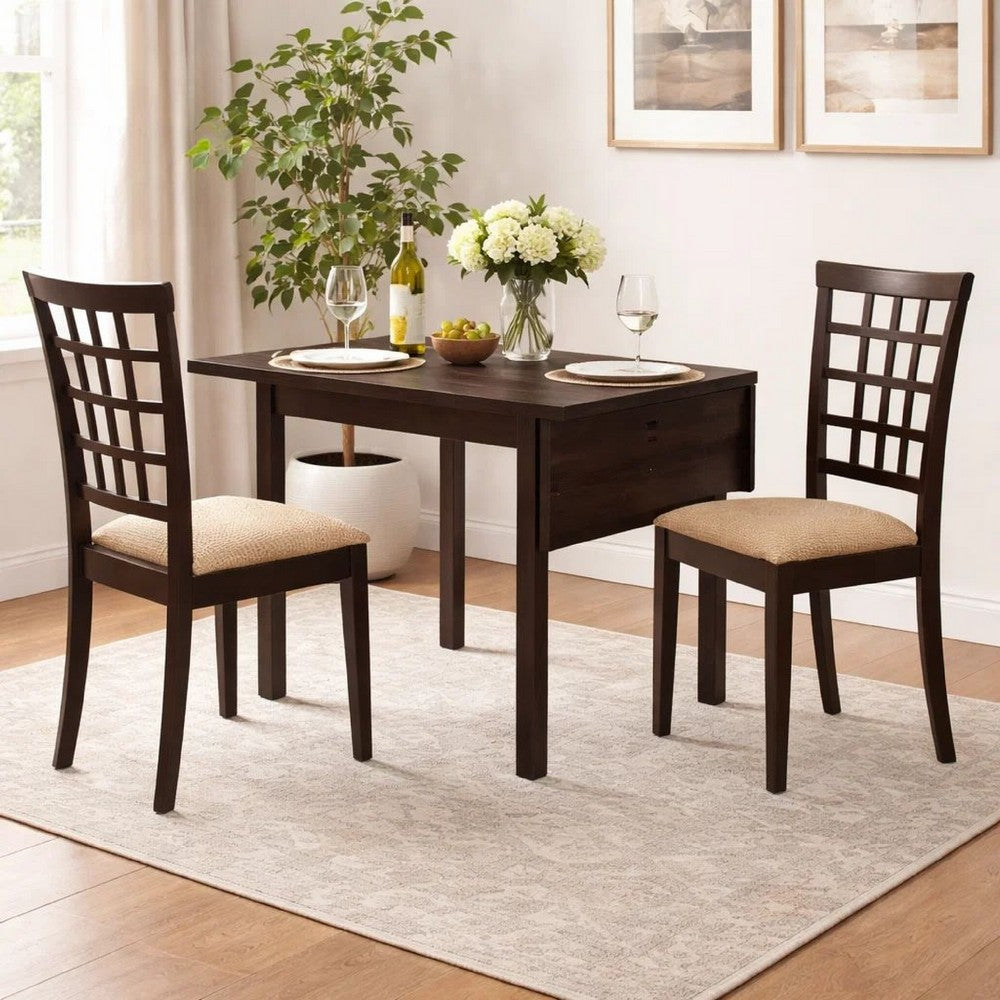 Elso Dining Set | Table w Drop Leaf | Brown | 3 Lattice Style Chair
