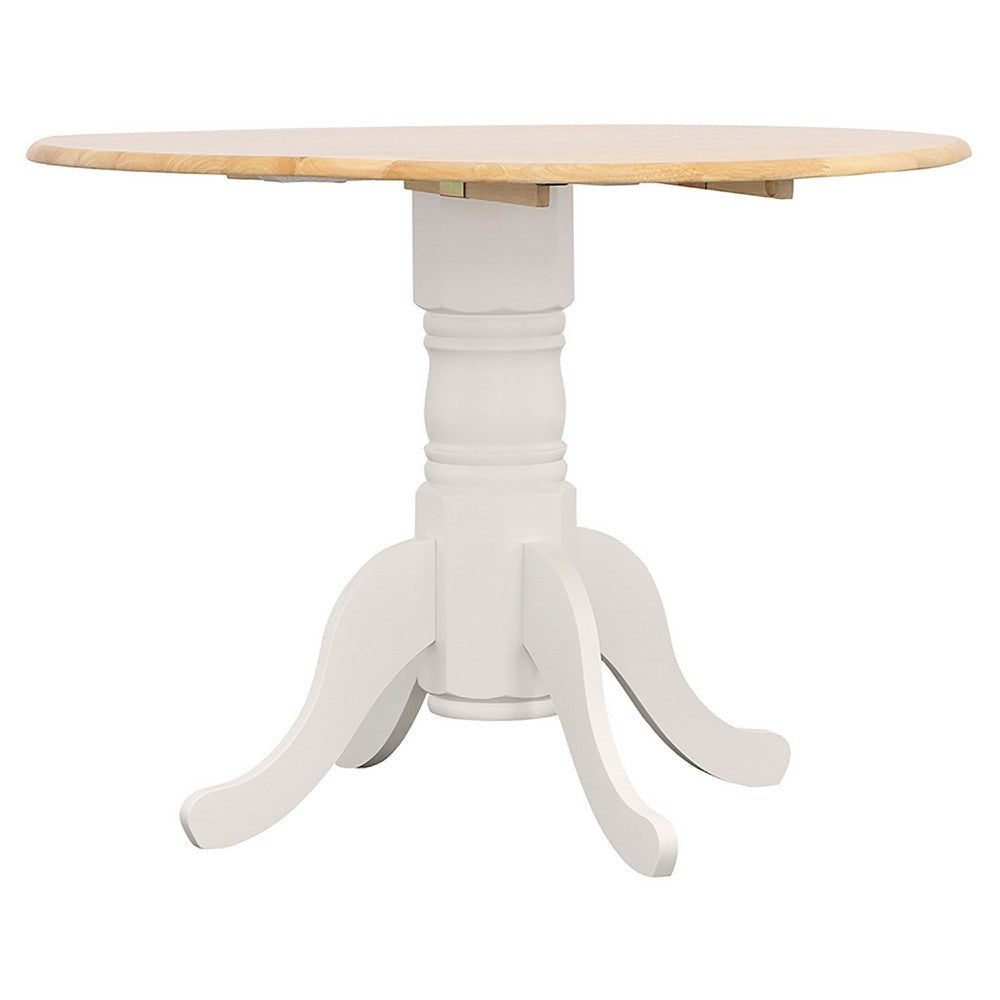 Giva Round Dining Table and 4 Chairs Set | Drop-Leaf | White and Brown BM337895