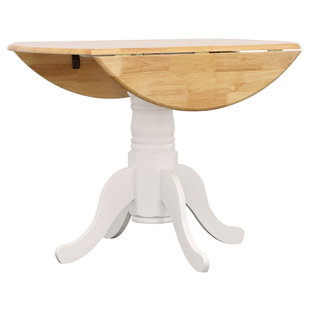 Giva Round Dining Table and 4 Chairs Set | Drop-Leaf | White and Brown BM337895