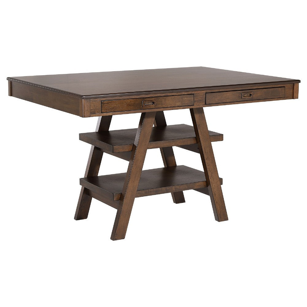 Wey 5pc Counter Height Dining Table & 4 Chairs Set | Brown | 2 Shelves BM337900