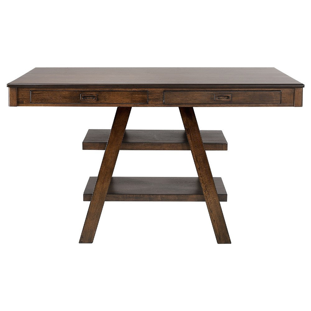 Wey 5pc Counter Height Dining Table & 4 Chairs Set | Brown | 2 Shelves BM337900
