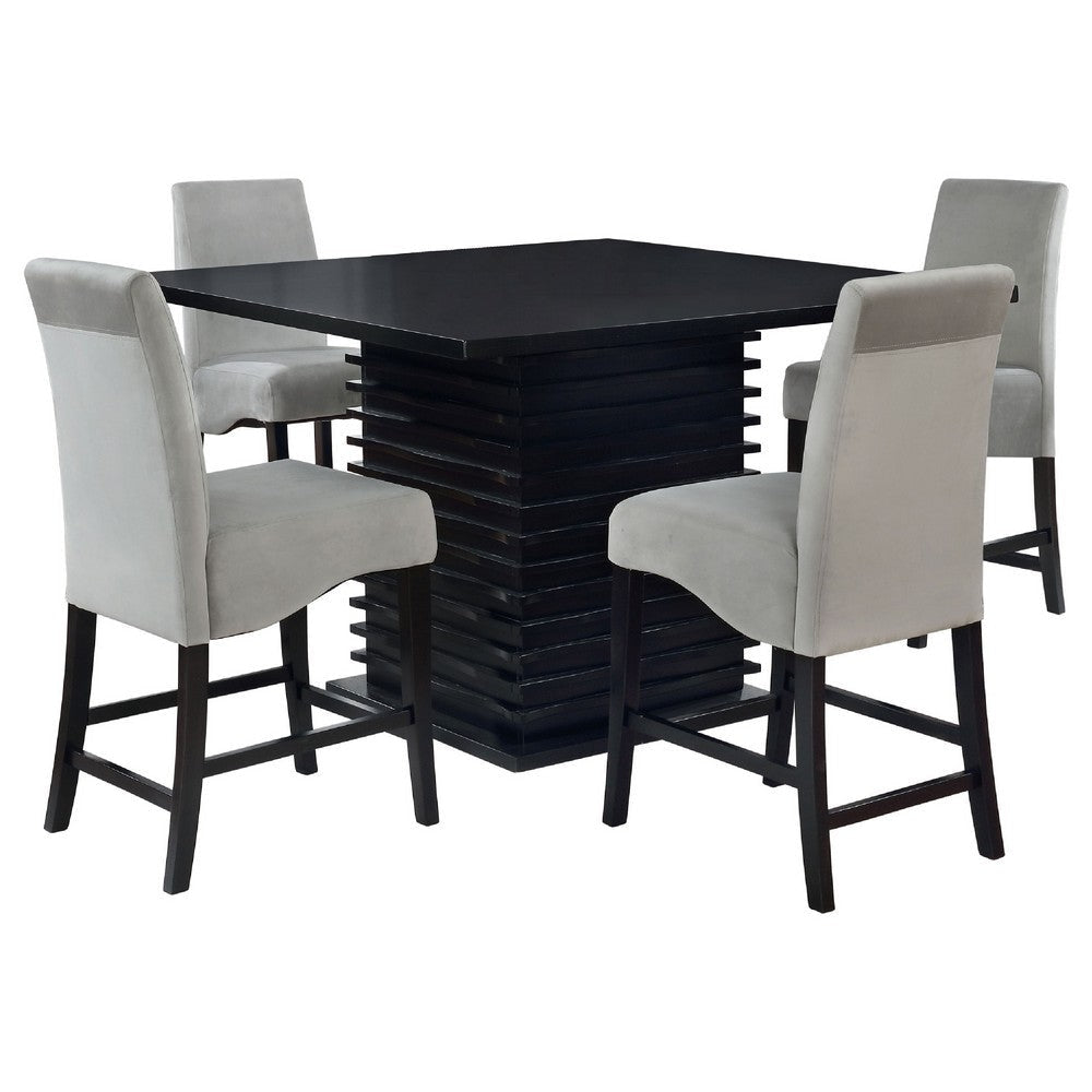 Tela 5pc Counter Height Dining Set | Black Wood Table | 4 Gray Chairs BM337901