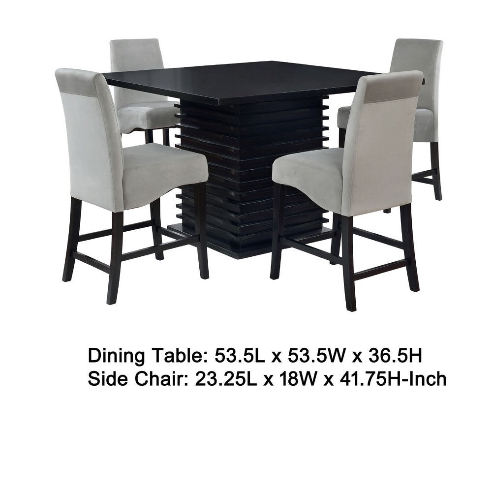 Tela 5pc Counter Height Dining Set | Black Wood Table | 4 Gray Chairs BM337901
