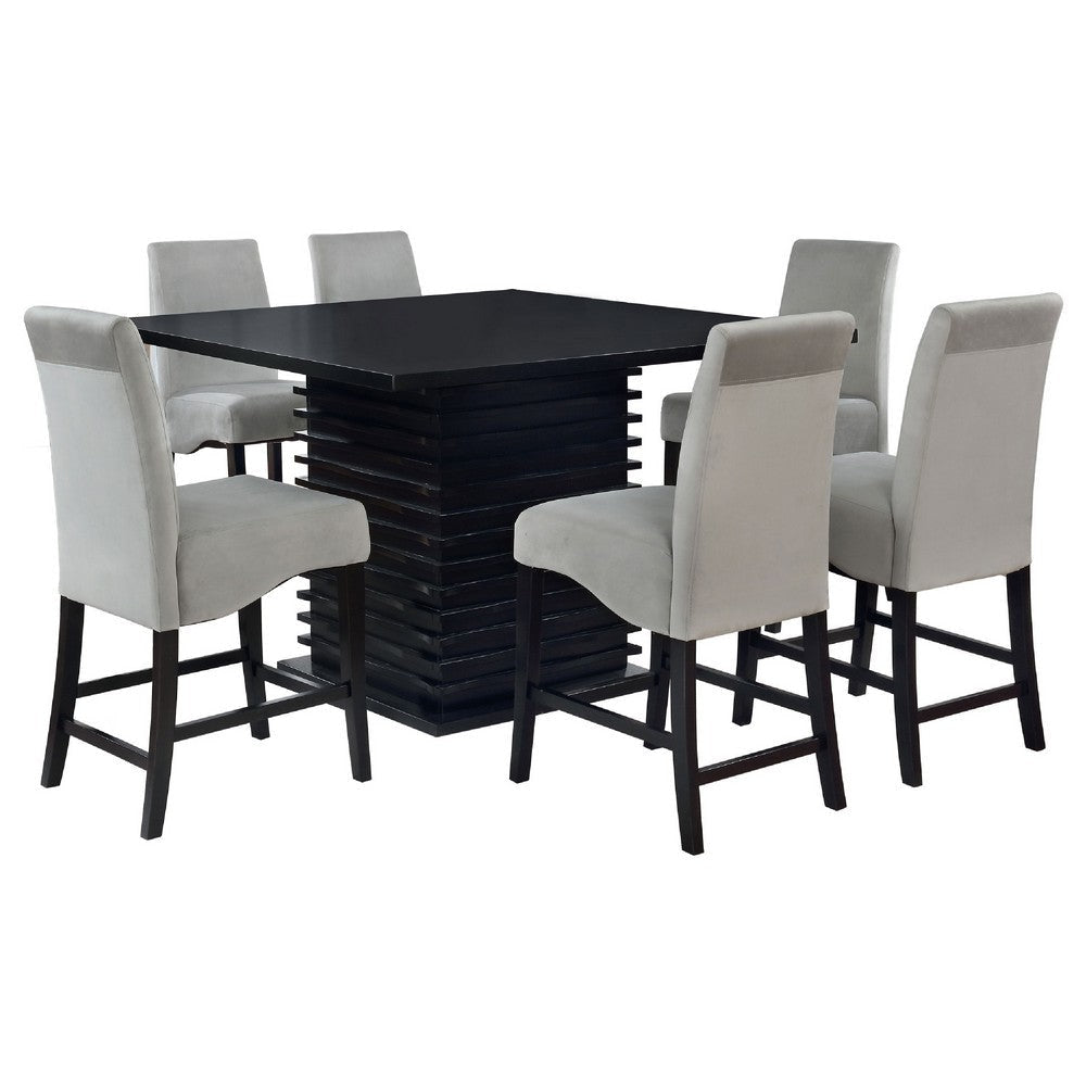 Tela 7pc Counter Height Dining Set | Black Wood Table | 6 Gray Chairs BM337902