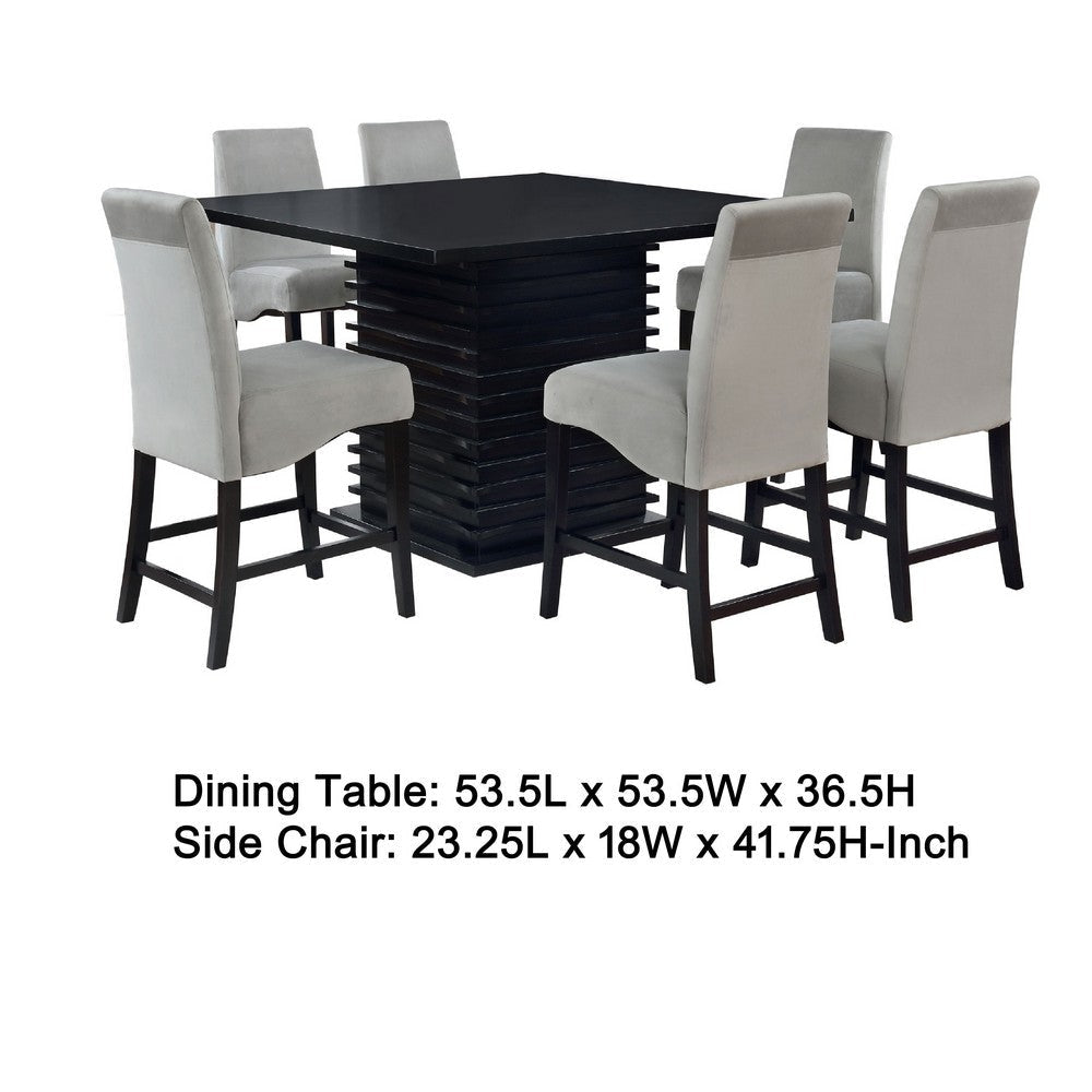 Tela 7pc Counter Height Dining Set | Black Wood Table | 6 Gray Chairs BM337902