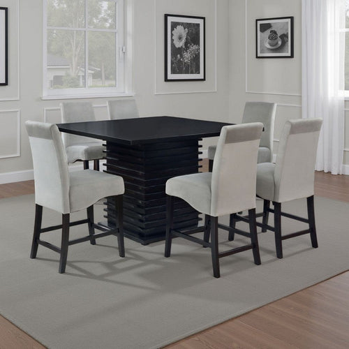 Tela 7pc Counter Height Dining Set | Black Wood Table | 6 Gray Chairs