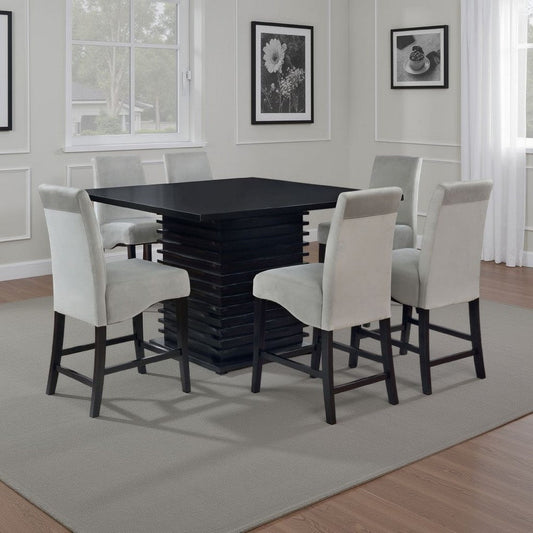 Tela 7pc Counter Height Dining Set | Black Wood Table | 6 Gray Chairs