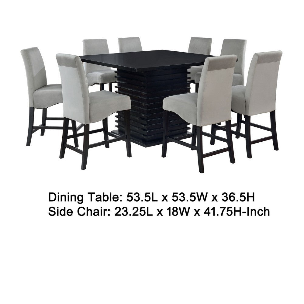 Tela 9pc Counter Height Dining Set | Black Wood Table | 8 Gray Chairs BM337903