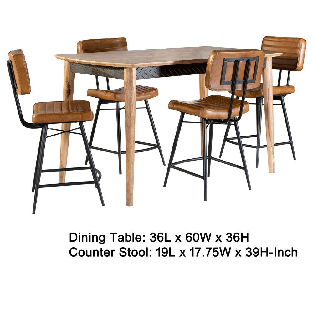 Hom 5pc Counter Height Dining Set | Brown Wood | 4 Faux Leather Chairs BM337904